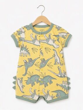 5/15$ Carter's Yellow Dinosaur Romper with 3D Spikes 6 Months Green Safari